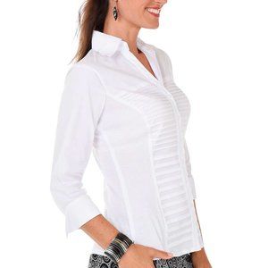 White collared, Tuxedo pleated, V-neck Zac & Rachel Shirt / Size L